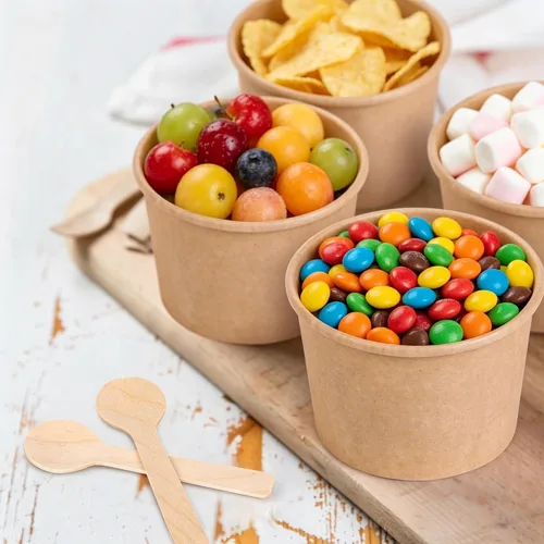 Miniatura 6 de Ruisita Paquete de 50 cuencos de papel con tapas y cucharas, recipientes de sopa de 8 onzas, vasos desechables para helado con tapas, tazas