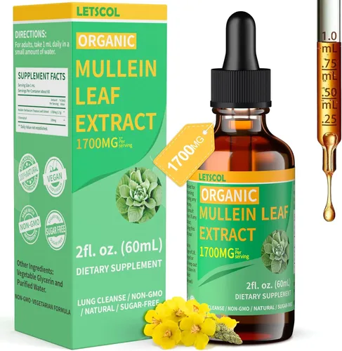 Gotas de gordolobo orgánico para limpieza pulmonar, potente extracto de hoja de gordolobo de 1700 mg para apoyo inmunológico y respiratorio,