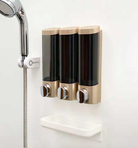 Miniatura 10 de RANKADO Dispensador de jabón de ducha de lujo para baño con bandeja, dispensador de champú y acondicionador sin taladros con cintas de montaje