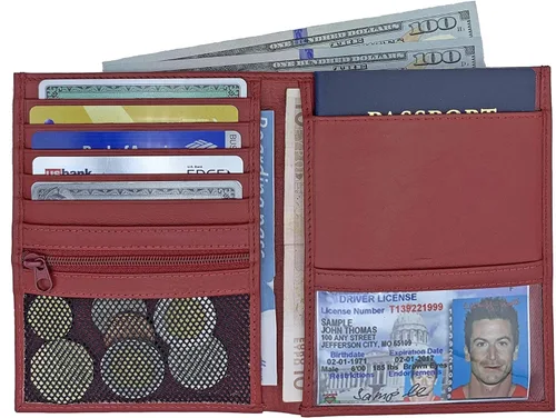 Miniatura 4 de Cartera de pasaporte de cuero genuino RFID, Rojo -, Cartera Rfid