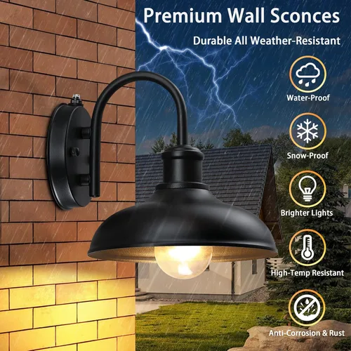 Miniatura 3 de Lámparas exteriores con cuello de cisne del atardecer al amanecer, paquete de 2 luces de granero para porche, aplique de pared exterior industrial