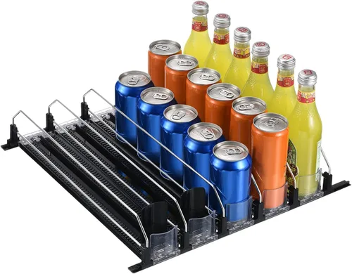 METALLIXITY Organizador de latas de soda para refrigerador (16 x 2.9 pulgadas), 5 unidades, organizador de bebidas autoempujable para refrigerador