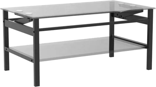 Miniatura 5 de Meihua Mesa de Centro de Cristal con Tapa Elevable con Compartimento de Almacenamiento y Estantes Abiertos Separados, Tapa de Mesa Elevable
