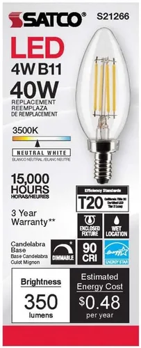 Miniatura 4 de Satco 6Pk 4w B11 LED 3500K Candelabro Base regulable - 40W equiv