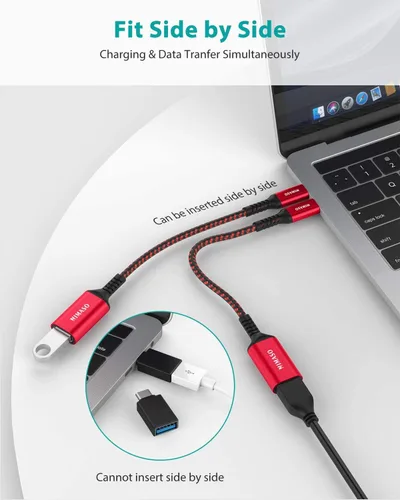 Miniatura 4 de NIMASO Adaptador USB C a USB 3.1, paquete de 2 unidades, cable OTG tipo C macho a USB hembra adaptador OTG compatible con iPhone 15/15 Pro/15 Rojo