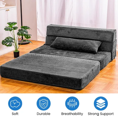 Miniatura 9 de Cvortll Sofá cama plegable, silla convertible con almohada, sofá plegable de espuma viscoelástica de alta densidad, sofá futón plegable para sala