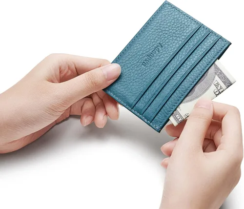 Miniatura 26 de Cartera de tarjeta de crédito de cuero genuino, billetera minimalista, inserciones de billetera delgada, 003, Estuche para tarjetas de crédito