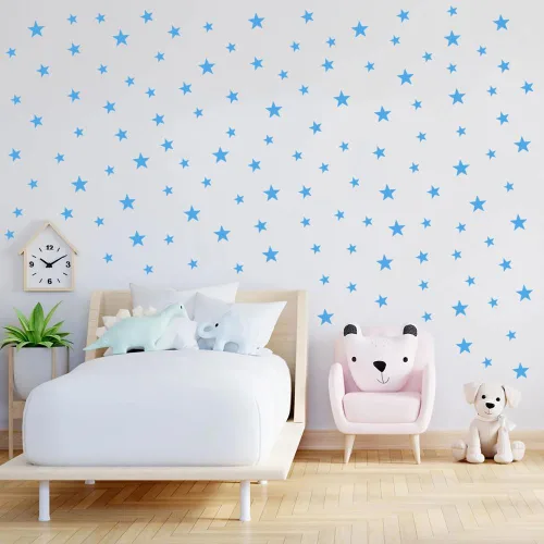 Miniatura 2 de Calcomanías de estrella azul bebé para niños y niñas, calcomanías de pared para habitación de niños (azul claro, estrella mixta, 112 unidades)