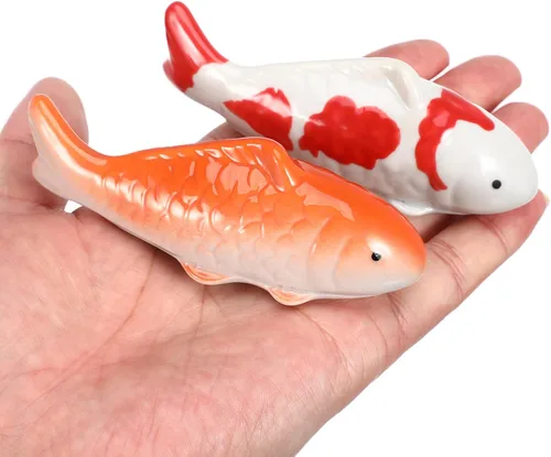 Miniatura 4 de Yardwe 2 piezas de cerámica flotante peces falsos peces Koi figuras animales ornamento para decoración de estanques de jardín de hadas