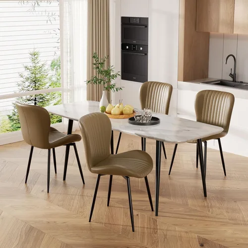Miniatura 5 de Juego de 2 sillas de comedor modernas tapizadas de piel sintética para cocina, sillas de comedor con respaldo cómodo, color marrón