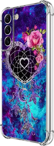 Miniatura 22 de Funda para Galaxy S22, Protección Azul con Flores de Mariposa y Rosas, Funda Anti-Choque y Anti-Arañazos de TPU de Cuerpo Completo para Samsung