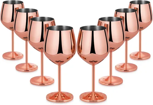 Miniatura 20 de Lifecapido Juego de 6 copas de vino de acero inoxidable, copas de vino coloridas de acero inoxidable de 18 onzas, copas de vino de metal con tallo