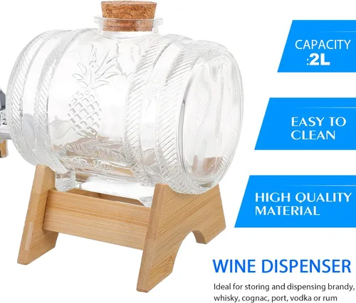 Miniatura 8 de Hemoton Dispensador de barril de vino de vidrio vintage con grifo y estante de bambú de 8.07 pulgadas para whisky ron bourbon servir en fiestas