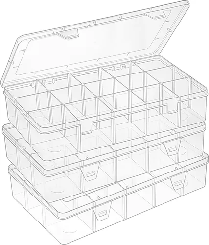 Miniatura 7 de SGHUO - Paquete de 2 cajas organizadoras de cuentas de 15 rejillas, caja organizadora grande de plástico transparente con divisores ajustables