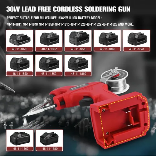 Miniatura 3 de Soldador inalámbrico para batería Milwaukee de 18 V, pistola de soldadura de 30 W, kit de soldador de precalentamiento rápido de 30 segundos