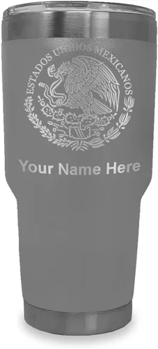 Miniatura 39 de LaserGram Vaso aislado al vacío de 20 onzas, bandera de México, grabado personalizado incluido (gris)