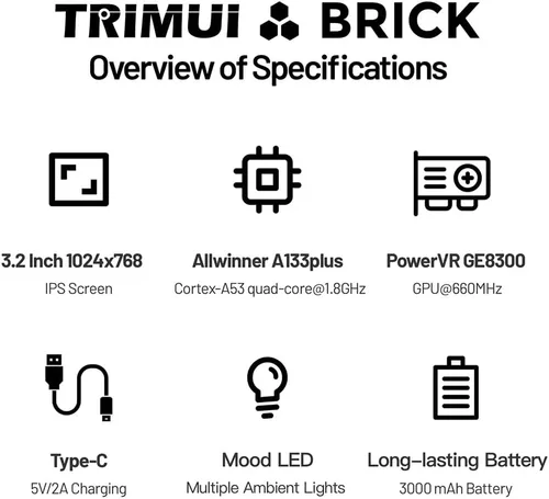 Miniatura 7 de TRIMUI - Consola de juegos portátil de ladrillo con LITNXT CrossMixOS, consola de juegos retro IPS de 3.2 pulgadas, reproductor de videojuegos retro