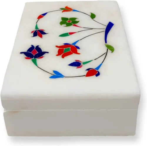 Miniatura 5 de Hashcart Joyero organizador de mármol Caja decorativa para baratijas Diseño floral tallado a mano Caja de recuerdos Aniversario, regalos