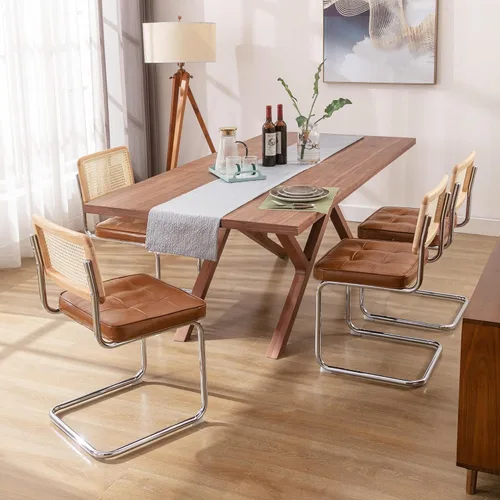 Miniatura 7 de Zesthouse Juego de 4 sillas de comedor de ratán natural, modernas sillas de comedor con respaldo de madera maciza para cocina, sala de estar, diseño