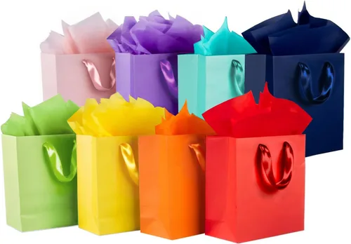 Miniatura 28 de 10 bolsas de regalo con papel de seda de 8 x 4 x 11 pulgadas. Kraft 8