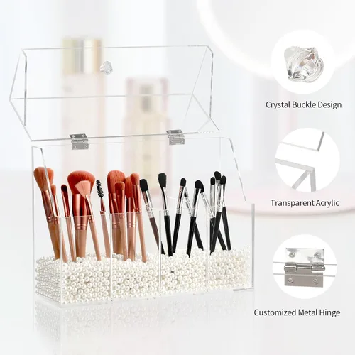 Miniatura 4 de Vevitts Organizador de Maquillaje de Acrílico, Caja de Almacenamiento de Cepillos de Cosméticos Transparente con 4 Soportes para Cepillos