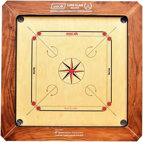 KNK Carrom Board Champion Bulldog Jumbo Carrom Tablero de juego familiar para interiores aprobado por la Federación Internacional Carrom resistente