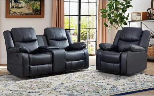 Miniatura 16 de EBELLO Juego de sofá reclinable manual de 2 piezas, juego de sofá reclinable de piel sintética para sala de estar, incluye sofá reclinable de dos