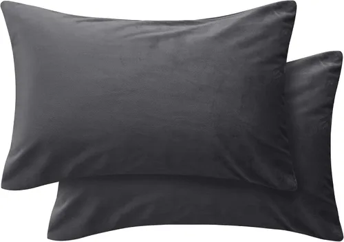 Miniatura 28 de Deconovo Juego de 2 fundas de almohada de terciopelo, 26 x 26 pulgadas, color azul, suaves pompones cuadrados con funda de cremallera oculta