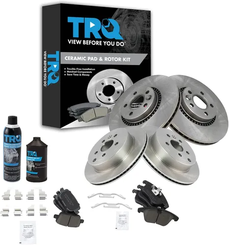 TRQ Kit de pastillas de freno delanteras y traseras y rotores Kit de productos químicos de freno, pastillas de freno de cerámica compatible con Land
