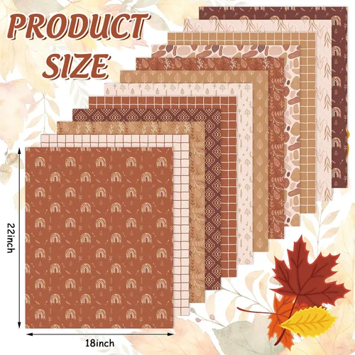 Miniatura 2 de Whaline Paquetes de tela de algodón de otoño, terracota, bohemio, hojas de arce, a cuadros, con estampado de cuartos gruesos, telas de costura