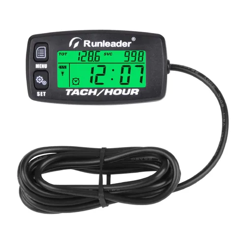 Runleader Medidor de horas tacónico, medidor de hora retroiluminado impermeable con alerta de RPM, configuración de horas iniciales y recordatorio
