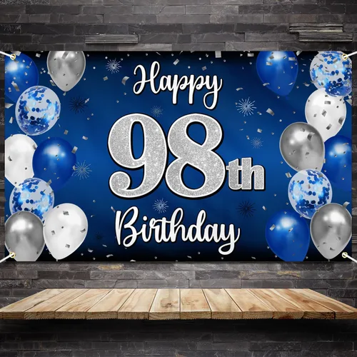 Miniatura 225 de Decoración de feliz cumpleaños 35, globo azul y plateado de 35 años, cartel grande de telón de fondo de cumpleaños, suministros para fiesta de 35th