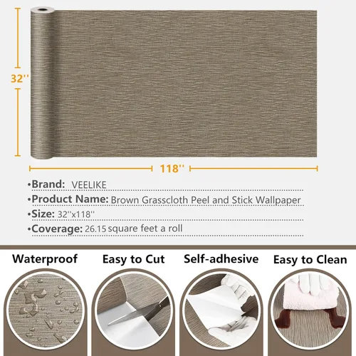 Miniatura 9 de VEELIKE Papel tapiz texturizado para sala de estar, dormitorio, 32 x 118 pulgadas, extraíble, impermeable, autoadhesivo, papel de contacto