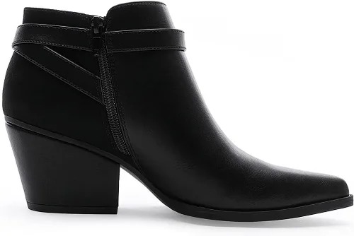 Miniatura 2 de CentroPoint Botines de cuero con tacón de bloque para mujer, puntera puntiaguda, con cremallera lateral