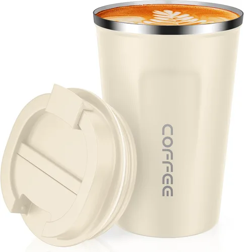 Miniatura 12 de Vaso térmico de acero inoxidable de 12 onzas con aislamiento al vacío, taza de viaje a prueba de derrames con tapa, para mantener caliente/café