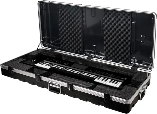 Sound Town Estuche ligero para teclado de 61 teclas, estuche de vuelo ATA con pestillos de bloqueo aprobados por TSA, interior personalizable, Negro