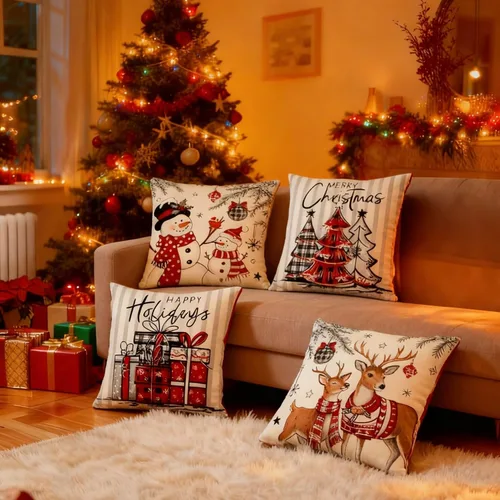 Miniatura 8 de Juego de 16 fundas de almohada de Navidad de 45 x 45 cm, fundas de almohada para sofá, cama, fundas de cojín decorativas de Navidad para decoración