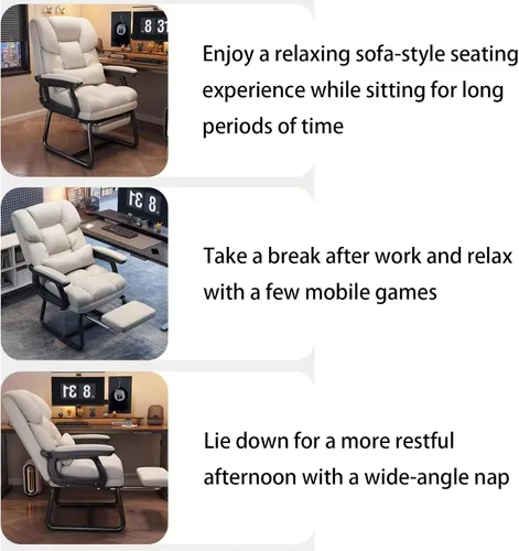 Miniatura 6 de Silla de oficina de piel sintética suave gruesa con almohada lumbar de espuma viscoelástica y reposapiés oculto. Puedes acostarte con un clic