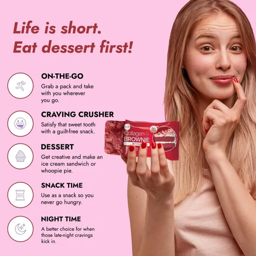 Miniatura 6 de 321glo Brownie de proteína de colágeno, sin gluten, bajo en azúcar, snack keto para mujeres, hombres y niños, 0.64 onzas de proteína, 0.26 onzas