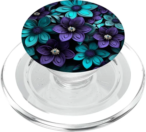 Miniatura 8 de Ramo de flores silvestres de flores verdes y azules, diseño floral morado, PopSockets estándar PopGrip