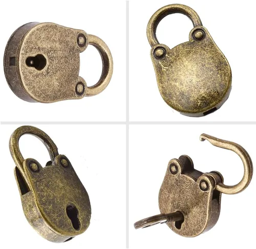 Miniatura 3 de Candado de bronce de estilo antiguo vintage de 3 piezas, pequeño candado de metal estilo arcaize, con llave para caja de joyería, caja