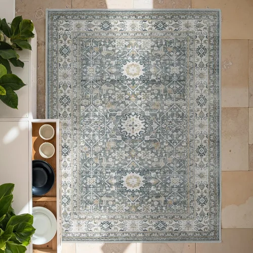 Miniatura 49 de jinchan Kalen - Alfombra de área lavable con diseño floral vintage, alfombra de entrada de medio círculo de 2 x 3, tapete de media luna de pelo