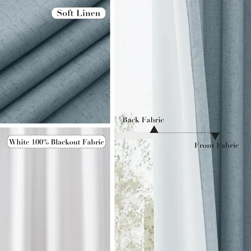 Miniatura 5 de Joywell Cortinas plisadas de lino 100 % opacas de 84 pulgadas de largo, cortinas con pestañas traseras para oscurecer la habitación con ganchos