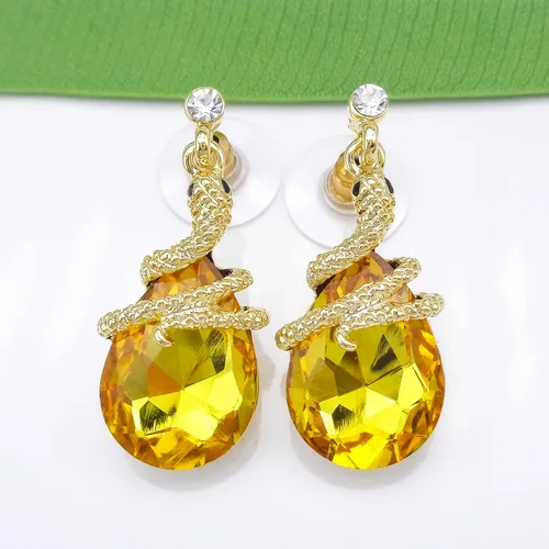 Miniatura 76 de Navachi Pendientes colgantes de gota de serpiente con forma de pera multicolor de cristal chapado en oro de 18 quilates