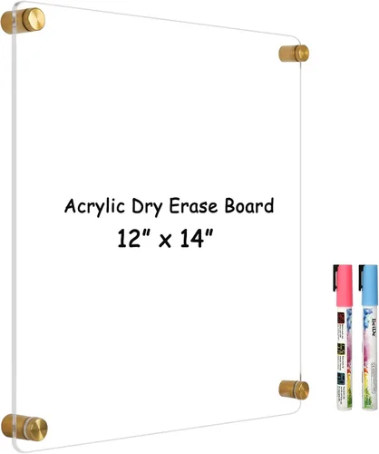 Miniatura 16 de Pizarra Blanca Acrílica para Pared, Pizarra Blanca Semanal Transparente de 12" x 12", Pizarra Blanca de Planificación Semanal Pequeña para Pared