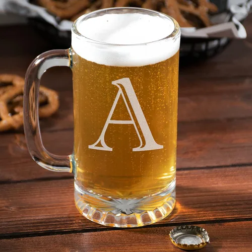 Miniatura 8 de Taza de cerveza de vidrio con monograma grabado de 16 onzas (letra A), regalos de cerveza personalizados de la A a la Z para hombres, Día del Padre