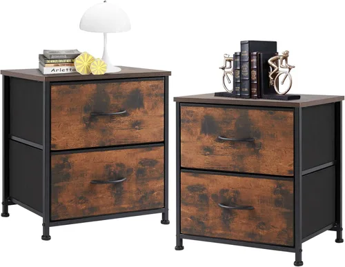 Miniatura 8 de Sweetcrispy - Mesita de noche pequeña con 2 cajones de tela, mesa auxiliar para dormitorio, para mesita de noche de 20 pulgadas de alto para Negro