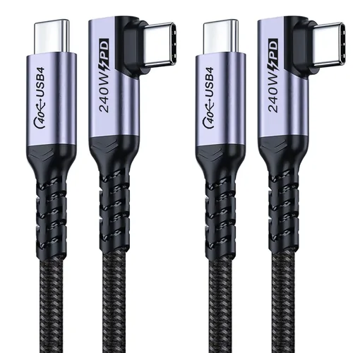 Miniatura 13 de Cable USB C corto de 100W 3.1 ángulo recto [1.5 pies, 2 paquetes], carga rápida de 5A, cables con chip E-Marker de datos de alta velocidad 10Gbps