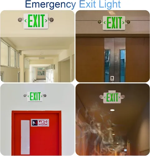 Miniatura 5 de GZRUIYANG Señal de salida con luces de emergencia verde, luz LED de salida de emergencia con batería de respaldo, certificado UL 924, CA 120/277V