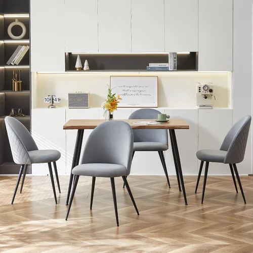 Miniatura 6 de Homedot Juego de mesa de comedor de 5 piezas para 4, diseño único de mesa de comedor con borde vivo y mesa gruesa con 4 sillas de comedor tapizadas
